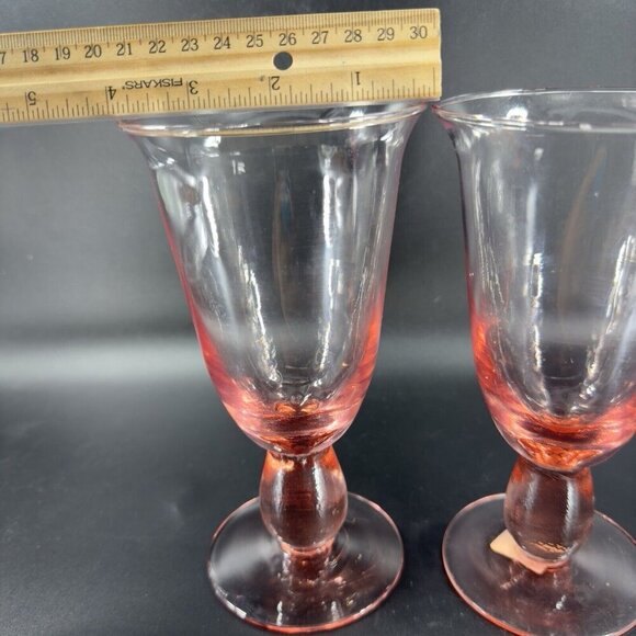 MIKASA Glass Tall Pink Glasses Cups Made In Mexico Goblet Drinking Glasses Set 2 - Picture 3 of 11